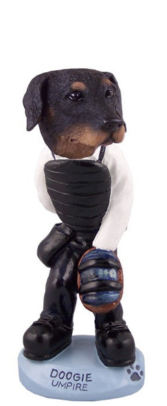 Black Doberman Pinscher Uncropped Ears Umpire Doogie Collectible Dog Figurine