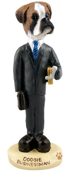 Boxer (Uncropped Ears) Businessman Doogie Collectible Dog Figurine