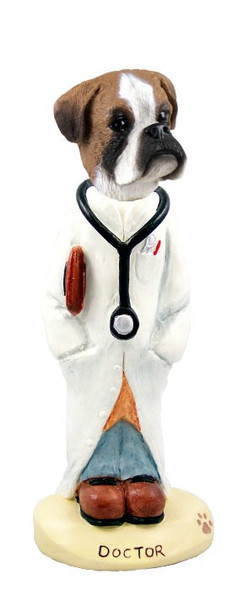 Boxer (Uncropped Ears) Doctor Doogie Collectible Dog Figurine