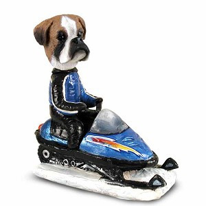 Boxer (Uncropped Ears) Snowmobile Doogie Collectible Dog Figurine