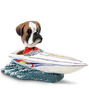 Boxer (Uncropped Ears) Motorboat Doogie Collectible Dog Figurine