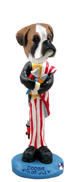 Boxer (Uncropped Ears) 4th of July Doogie Collectible Dog Figurine