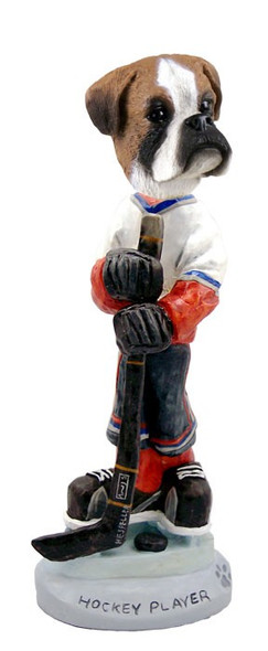 Boxer (Uncropped Ears) Hockey Player Doogie Collectible Dog Figurine