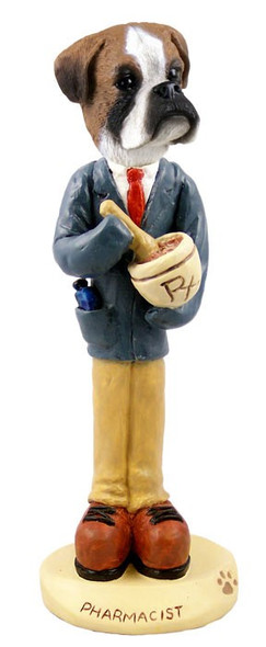 Boxer (Uncropped Ears) Pharmacist Doogie Collectible Dog Figurine