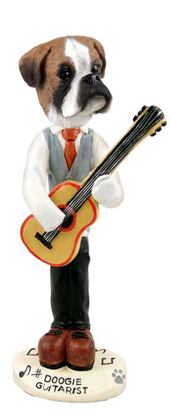 Boxer (Uncropped Ears) Guitarist Doogie Collectible Dog Figurine