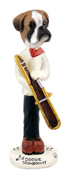Boxer (Uncropped Ears) Trombonist Doogie Collectible Dog Figurine