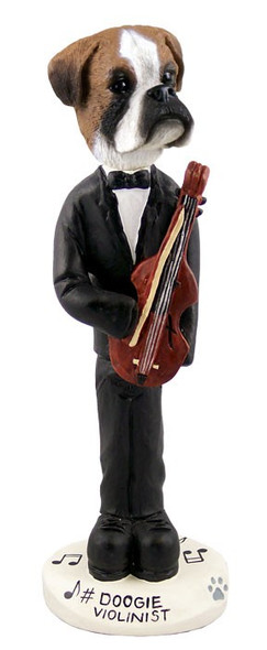 Boxer (Uncropped Ears) Violinist Doogie Collectible Dog Figurine
