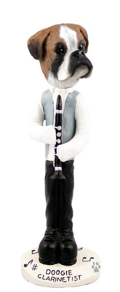 Boxer (Uncropped Ears) Clarinetist Doogie Collectible Dog Figurine