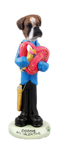 Brindle Boxer Uncropped Ears Valentine Doogie Collectible Dog Figurine