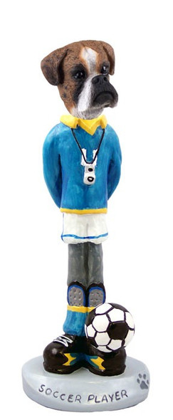 Brindle Boxer Uncropped Ears Soccer Doogie Collectible Dog Figurine