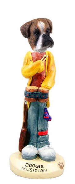 Brindle Boxer Uncropped Ears Musician Doogie Collectible Dog Figurine