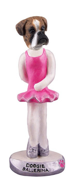 Brindle Boxer Uncropped Ears Ballerina Doogie Collectible Dog Figurine