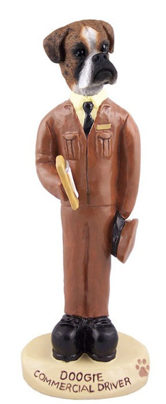 Brindle Boxer Uncropped Ears Commercial Driver Doogie Collectible Dog Figurine