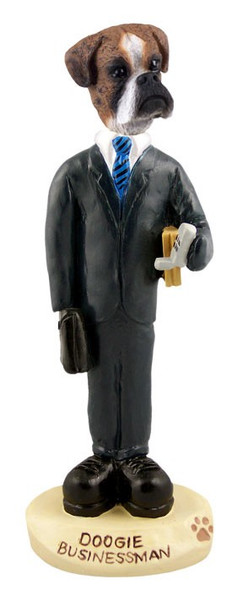 Brindle Boxer Uncropped Ears Businessman Doogie Collectible Dog Figurine