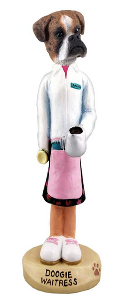 Brindle Boxer Uncropped Ears Waitress Doogie Collectible Dog Figurine