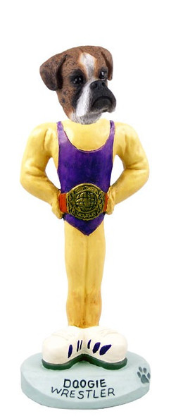Brindle Boxer Uncropped Ears Wrestler Doogie Collectible Dog Figurine