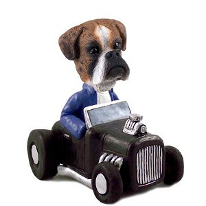 Brindle Boxer Uncropped Ears Hot Rod Doogie Collectible Dog Figurine