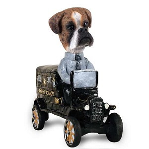 Brindle Boxer Uncropped Ears Paddy Wagon Doogie Collectible Dog Figurine