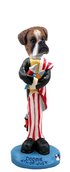 Brindle Boxer Uncropped Ears 4th of July Doogie Collectible Dog Figurine