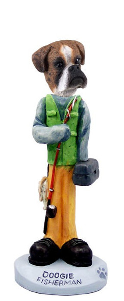 Brindle Boxer Uncropped Ears Fisherman Doogie Collectible Dog Figurine