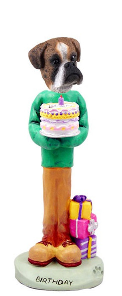 Brindle Boxer Uncropped Ears Birthday Doogie Collectible Dog Figurine