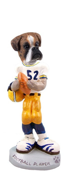 Brindle Boxer Uncropped Ears Football Player Doogie Collectible Dog Figurine