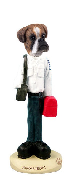 Brindle Boxer Uncropped Ears Paramedic Doogie Collectible Dog Figurine