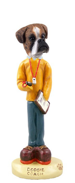 Brindle Boxer Uncropped Ears Coach Doogie Collectible Dog Figurine