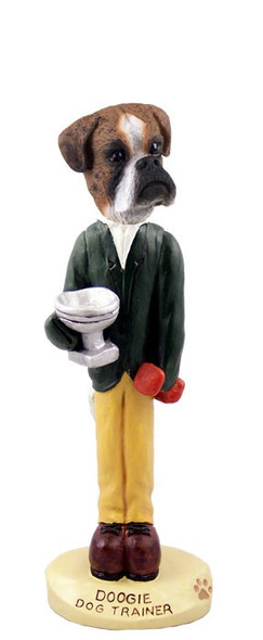 Brindle Boxer Uncropped Ears Trainer Doogie Collectible Dog Figurine