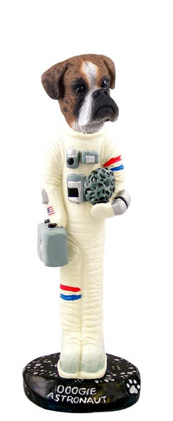 Brindle Boxer Uncropped Ears Astronaut Doogie Collectible Dog Figurine