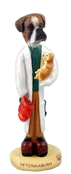 Brindle Boxer Uncropped Ears Veterinarian Doogie Collectible Dog Figurine