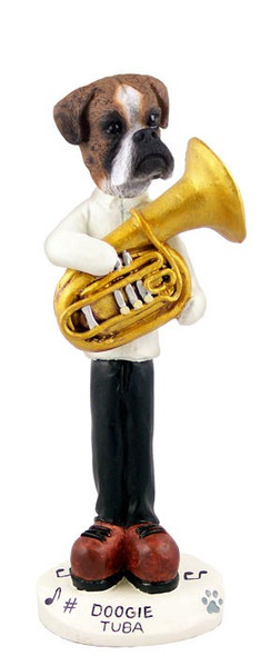 Brindle Boxer Uncropped Ears Tuba Doogie Collectible Dog Figurine