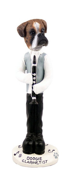 Brindle Boxer Uncropped Ears Clarinetist Doogie Collectible Dog Figurine