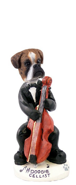 Brindle Boxer Uncropped Ears Cellist Doogie Collectible Dog Figurine