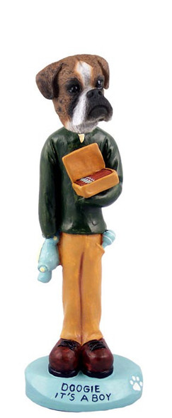 Brindle Boxer Uncropped Ears It's a Boy Doogie Collectible Dog Figurine