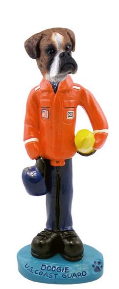 Brindle Boxer Uncropped Ears U S Coast Guard Doogie Collectible Dog Figurine