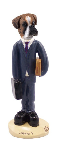 Brindle Boxer Uncropped Ears Lawyer Doogie Collectible Dog Figurine