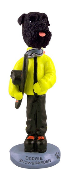 Black Schnauzer Uncropped Ears Snowboarder Doogie Collectible Dog Figurine