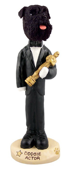 Black Schnauzer Uncropped Ears Actor Doogie Collectible Dog Figurine