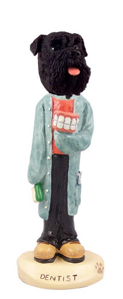 Black Schnauzer Uncropped Ears Dentist Doogie Collectible Dog Figurine