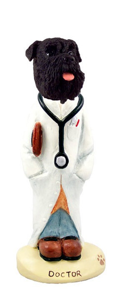 Black Schnauzer Uncropped Ears Doctor Doogie Collectible Dog Figurine