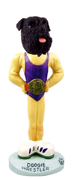 Black Schnauzer Uncropped Ears Wrestler Doogie Collectible Dog Figurine