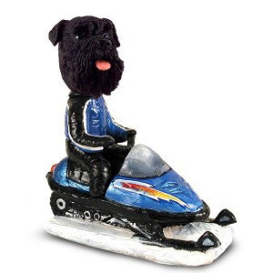 Black Schnauzer Uncropped Ears Snowmobile Doogie Collectible Dog Figurine