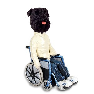Black Schnauzer Uncropped Ears Wheelchair Doogie Collectible Dog Figurine