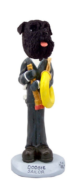 Black Schnauzer Uncropped Ears Sailor Doogie Collectible Dog Figurine