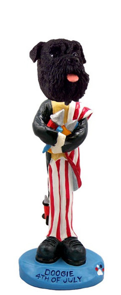 Black Schnauzer Uncropped Ears 4th of July Doogie Collectible Dog Figurine