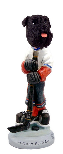 Black Schnauzer Uncropped Ears Hockey Player Doogie Collectible Dog Figurine