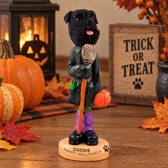 Black Schnauzer Uncropped Ears Happy Halloween Doogie Collectible Dog Figurine