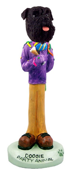 Black Schnauzer Uncropped Ears Party Animal Doogie Collectible Dog Figurine