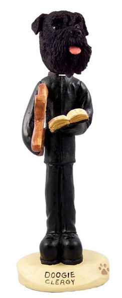 Black Schnauzer Uncropped Ears Clergy Doogie Collectible Dog Figurine
